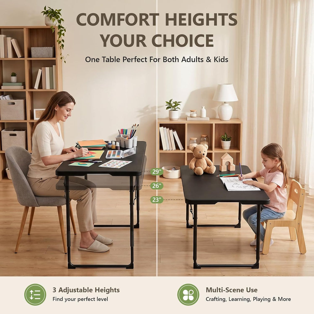 Folding Table 4FT Heavy Duty Plastic Table with Handle, Foldable&Portable...