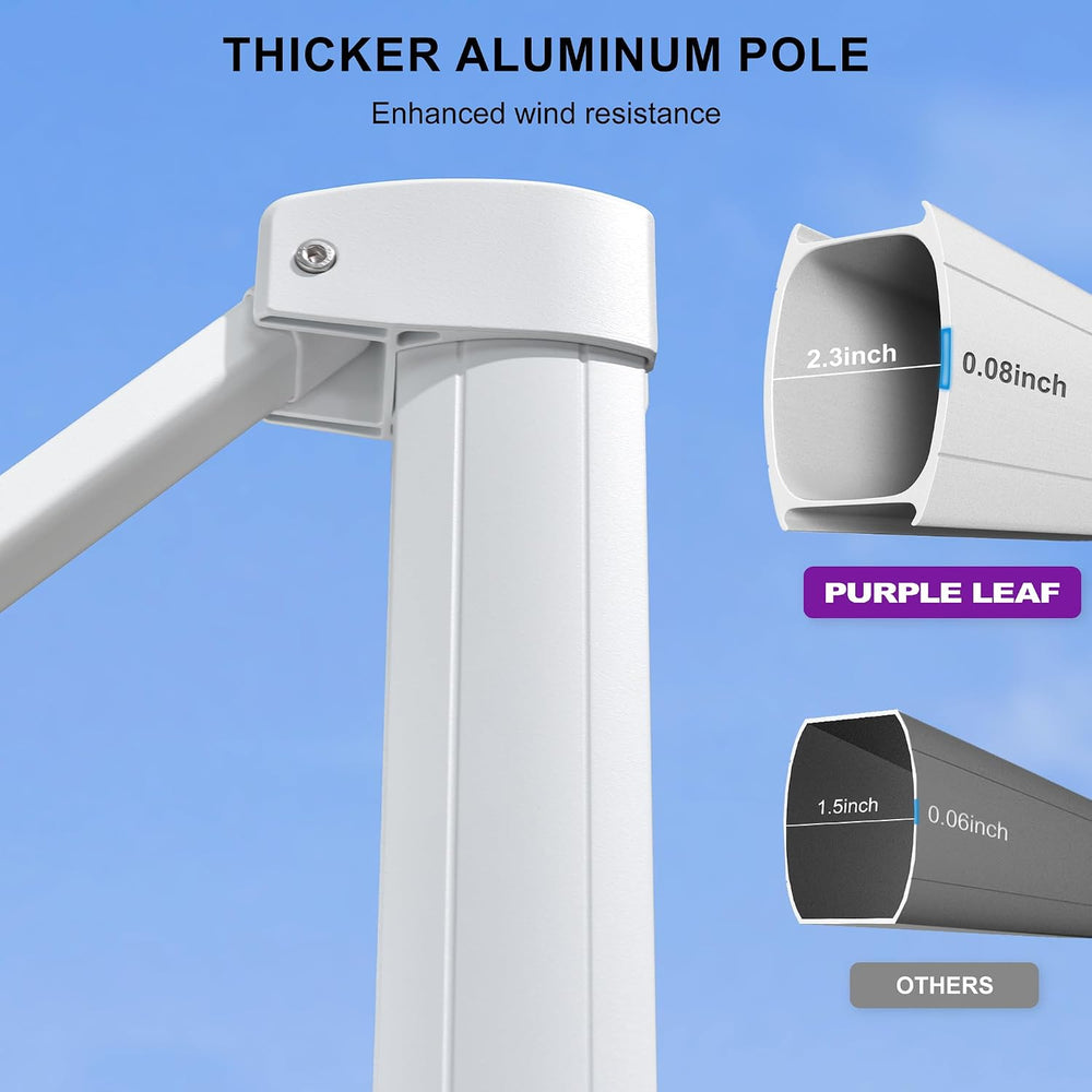 PURPLE LEAF Cantilever Patio Umbrella 10' X 10' White Aluminum Frame,...