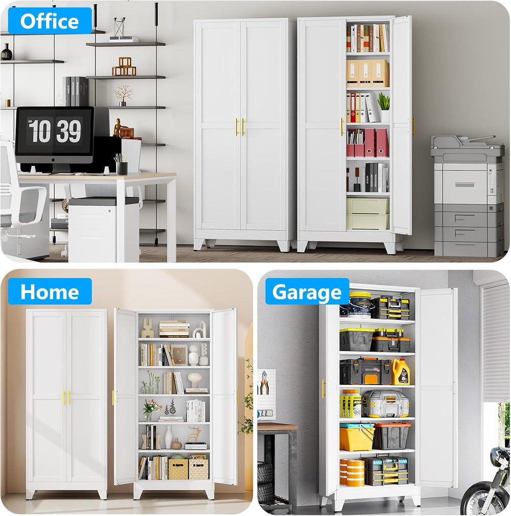 75" White Heavy Duty Metal Garage Storage Cabinet
