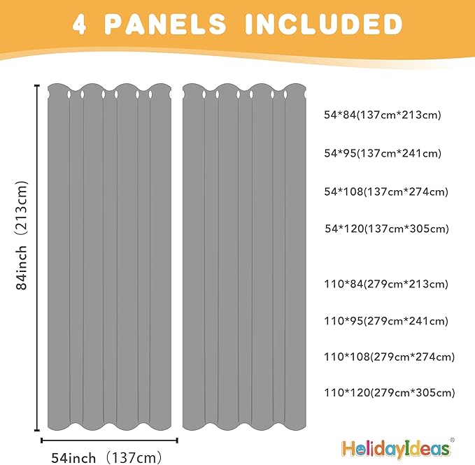 HolidayIdeas Outdoor Curtains for Patio Waterproof, 4 Panels - 54 x 84 Inch -...