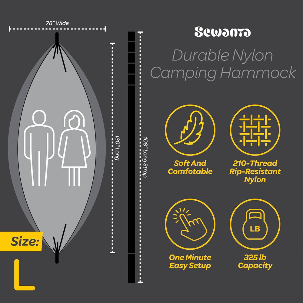 Durable Hammock 500 lb Capacity, Nylon Camping Hammock Chair - Double or Sing...