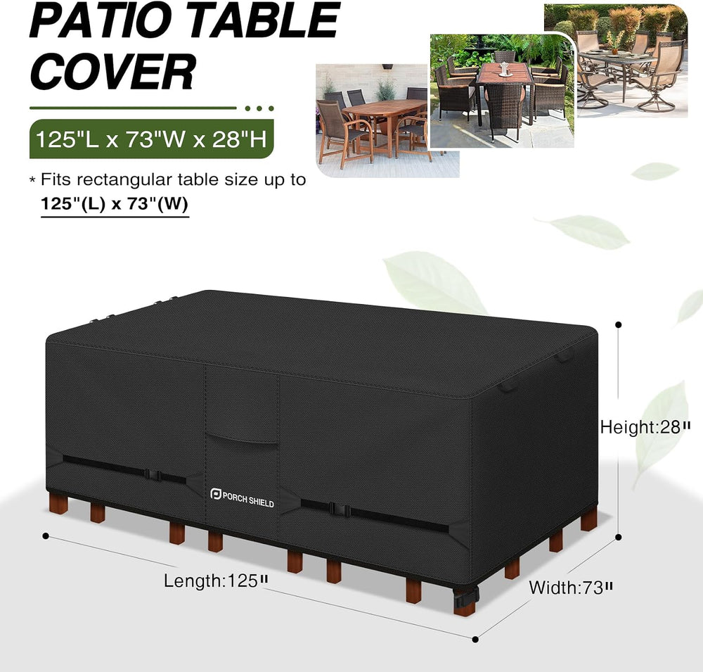 Porch Shield Waterproof Rectangular Patio Table Cover 125 x 73 inch, Black