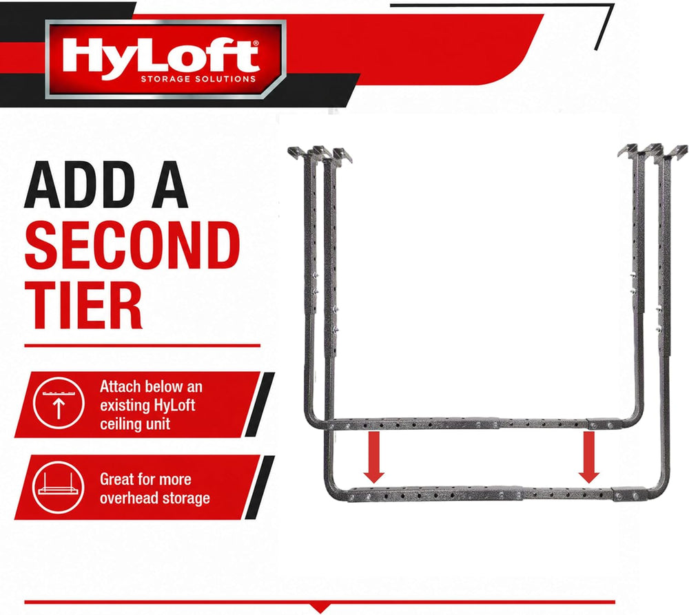 HyLoft Adjustable Garage Ceiling Mount Storage Rack Kit, Ceiling Shelving Mou...