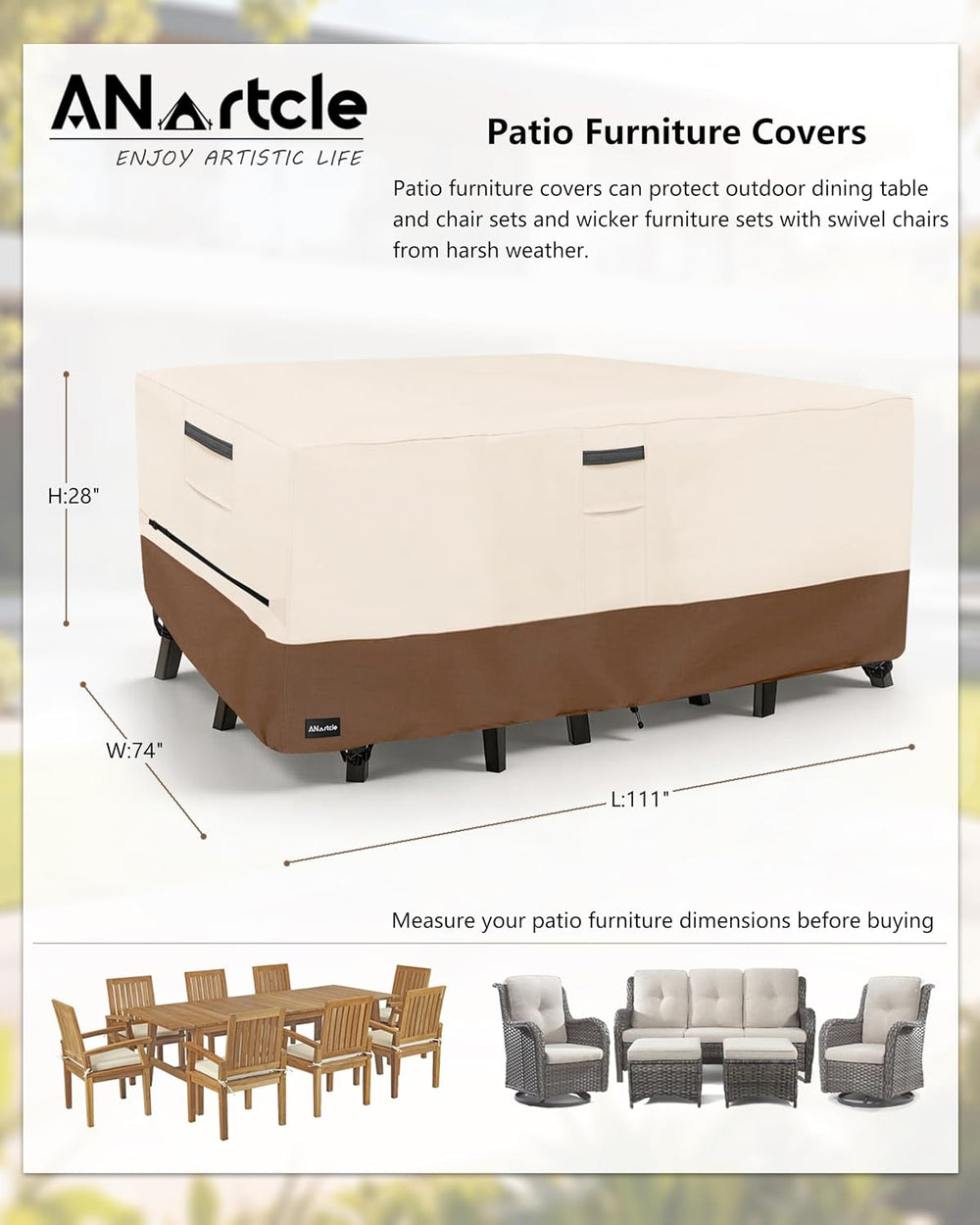 Outdoor Furniture Covers Waterproof, 111L x 74W x 28 inches, Beige