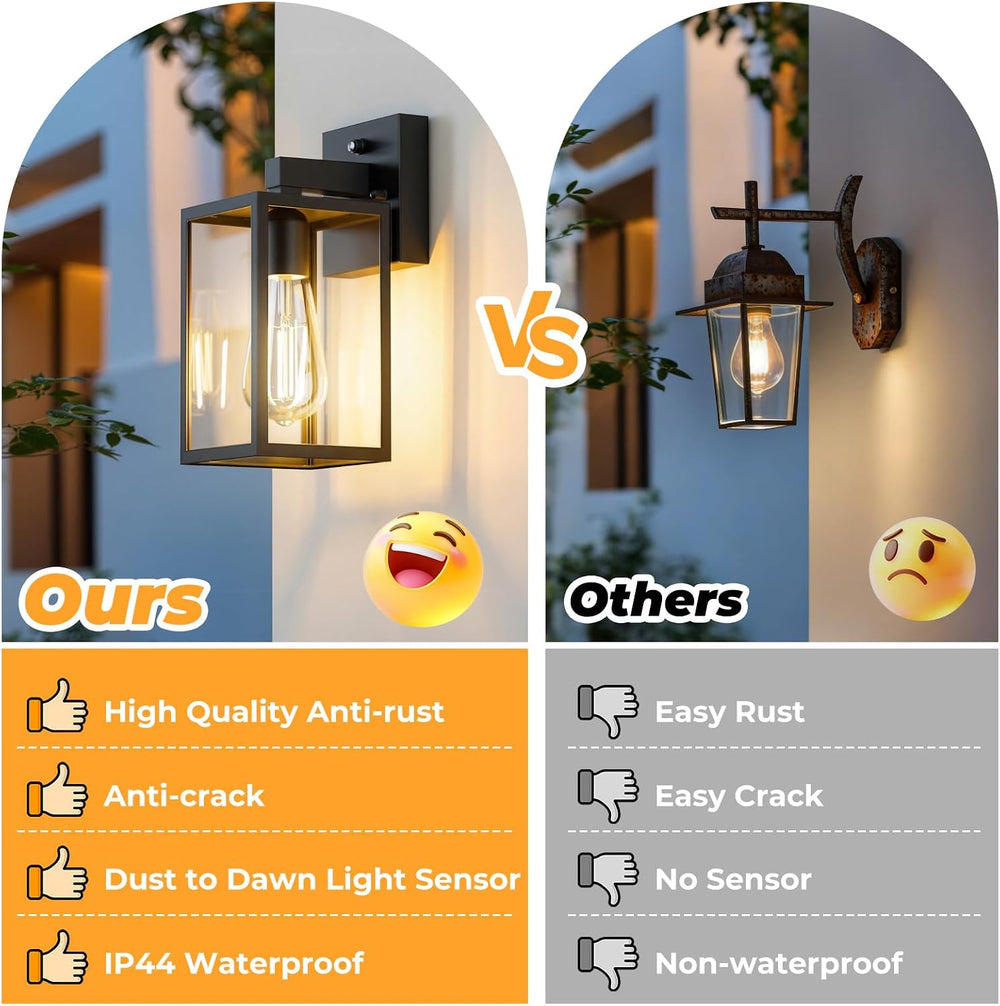 FOLKSMATE 2 Pack Dusk to Dawn Outdoor Wall Light Fixtures, Hardwired Anti‑Rus...
