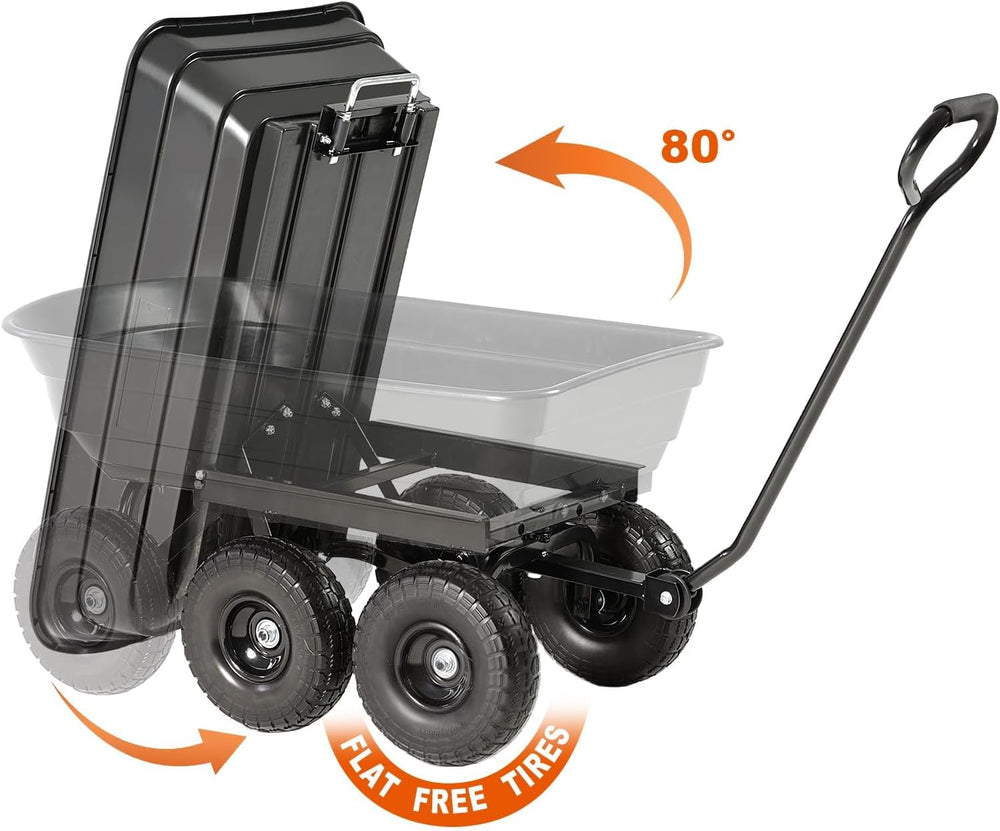 Garden Dump Cart 660lb Heavy-Duty Steel Frame Flat-Free Tires