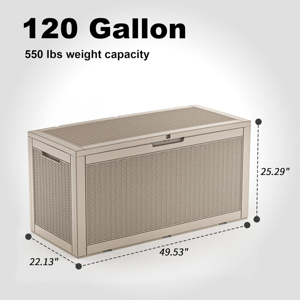 Vixzen 120 Gallon Outdoor Storage Box Waterproof, Large Lockable Resin Deck B...