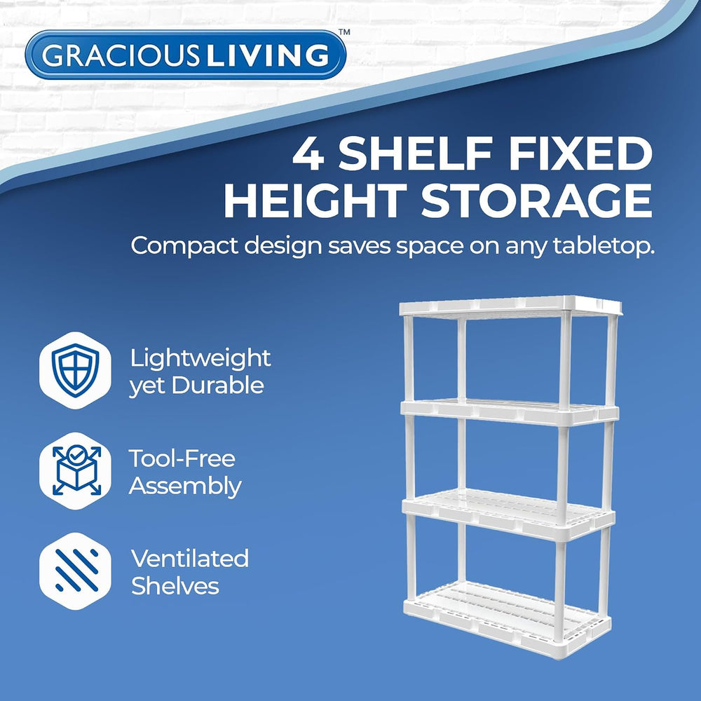 Gracious Living Knect-A-Shelf 4-Shelf Plastic Storage Unit & Rack, White