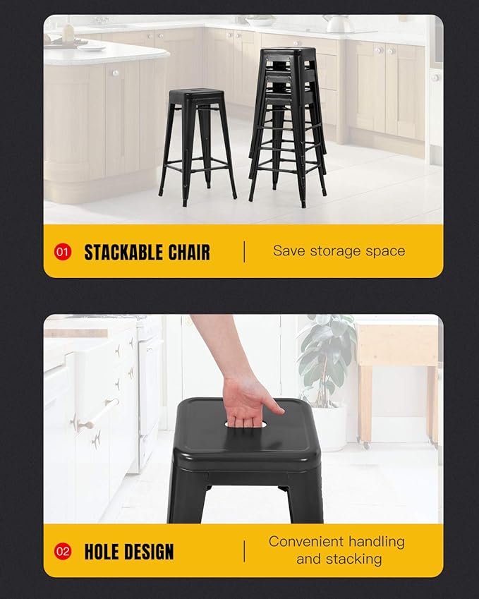 FDW Metal Bar Stools Set of 4 Counter Height Bar Stools 24 Inches Industrial ...