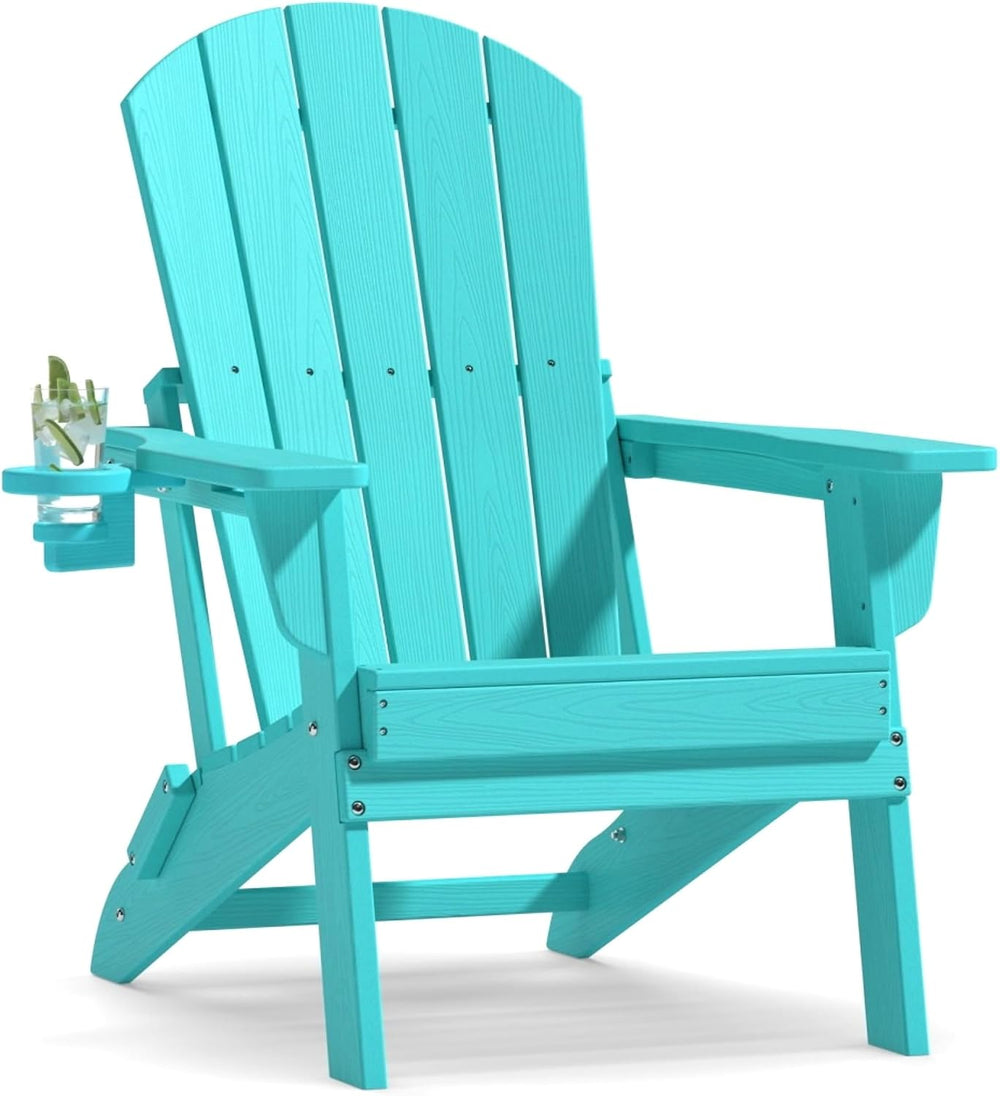 Plawdlik HDPE Folding Adirondack Chair with Cup Holder, Firepit, Aruba