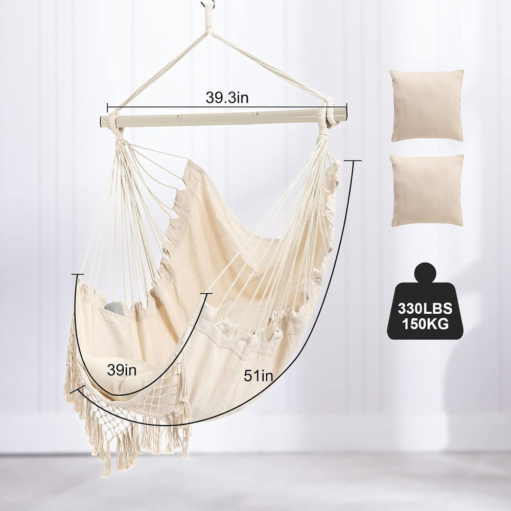 Hammock Chair, Hanging Rope Swing Seat with 2 Cushions,Macrame Hanging Chair ...