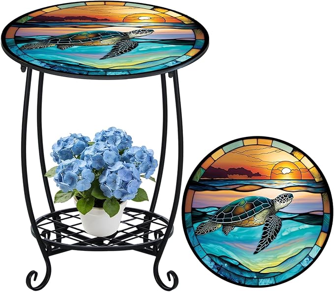 Outdoor Side Table Round Small Mosaic Patio Accent Indoor End Plant Coffee Te...