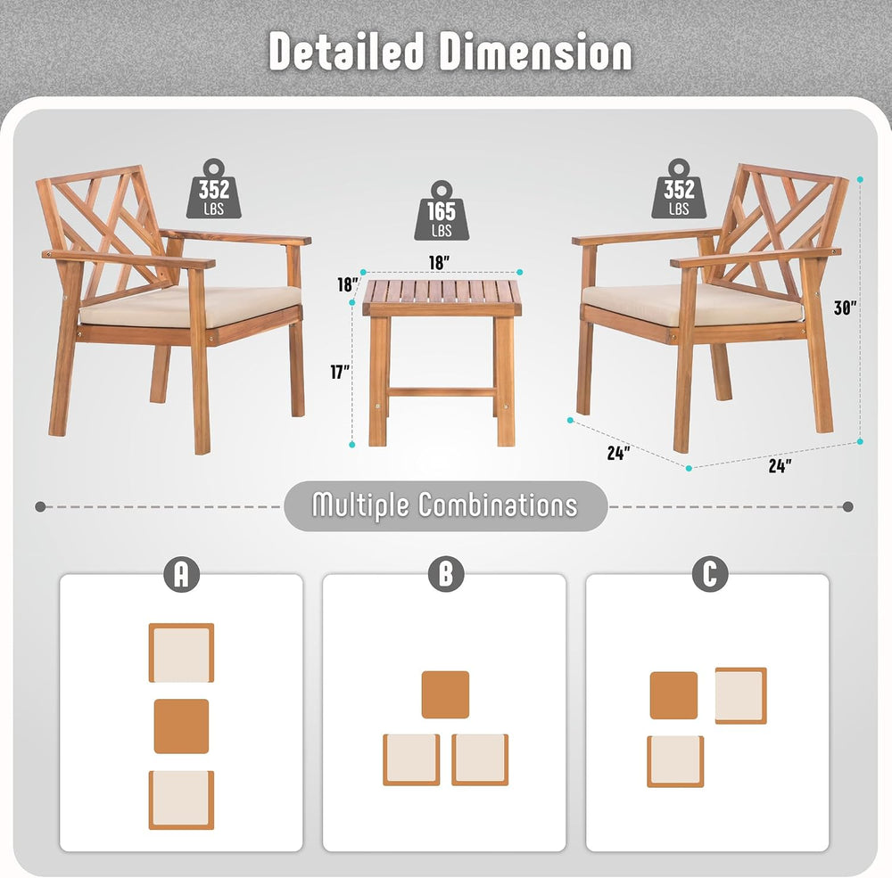 Werph 3-Piece Acacia Wood Outdoor Patio Furniture Set