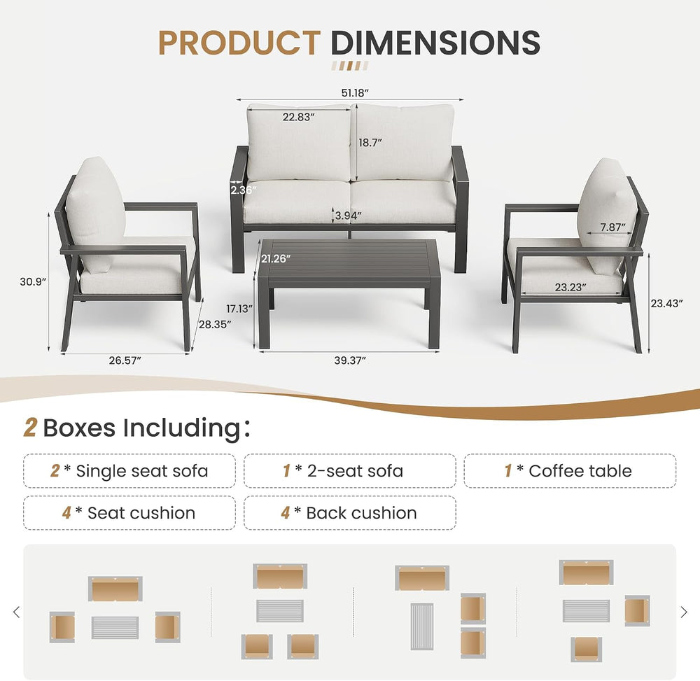Aluminum Patio Furniture Sets Metal Outdoor Furniture Set with Coffee Table