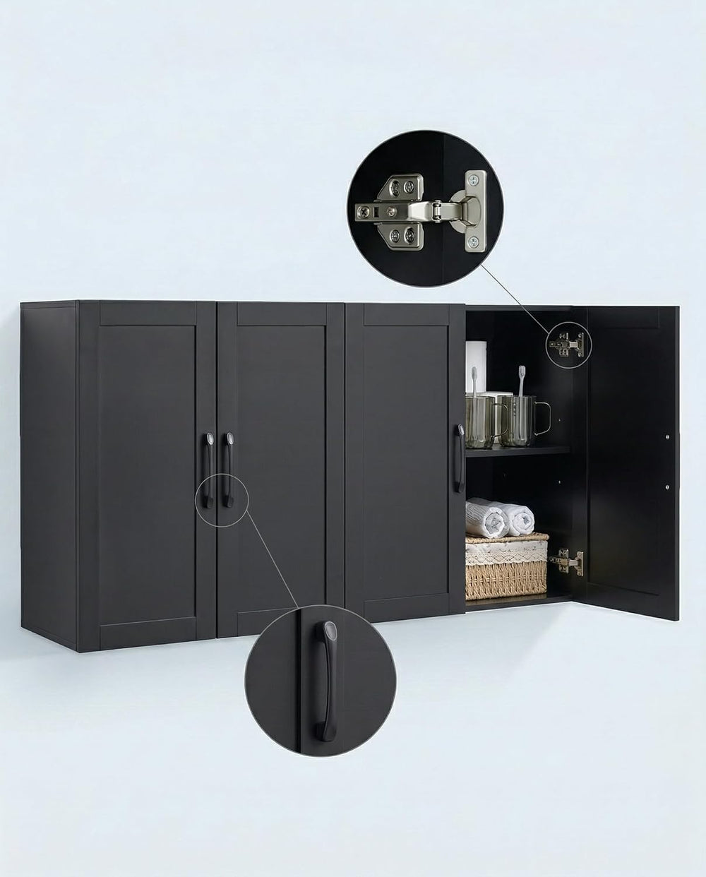 Wall Cabinet with Adjustable Shelves, Laundry Room Cabinet with 4 Doors, Kitc...
