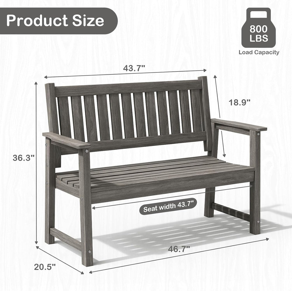 All Weather Poly Lumber Outdoor Garden Bench, 2-Person, Light Gray