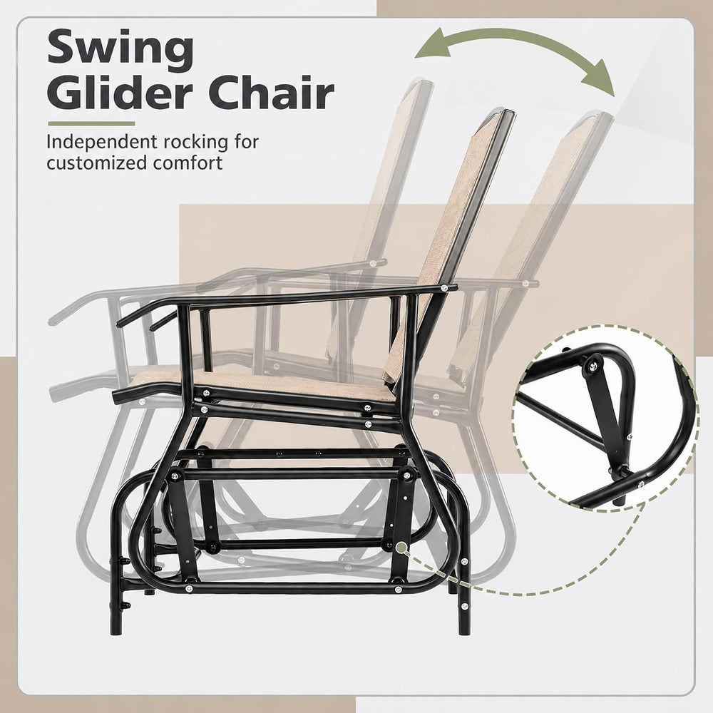 GIANTEX Outdoor Glider Chairs with 2-Tier Center Table, 2-Person Loveseat