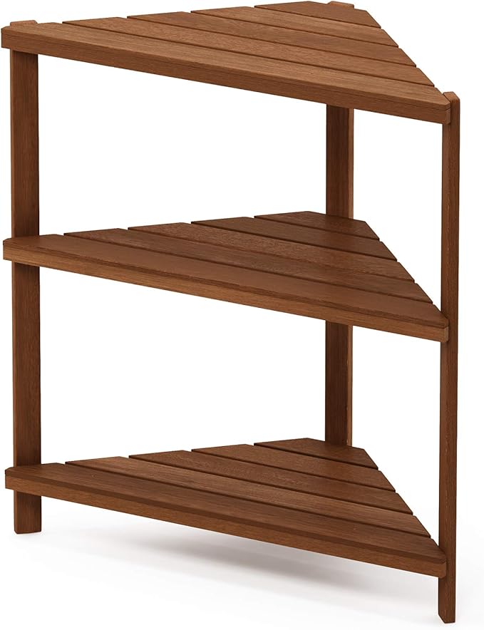 Furinno FG18445 Tioman Hardwood Patio Furniture Corner Shelf in Teak Oil, Nat...