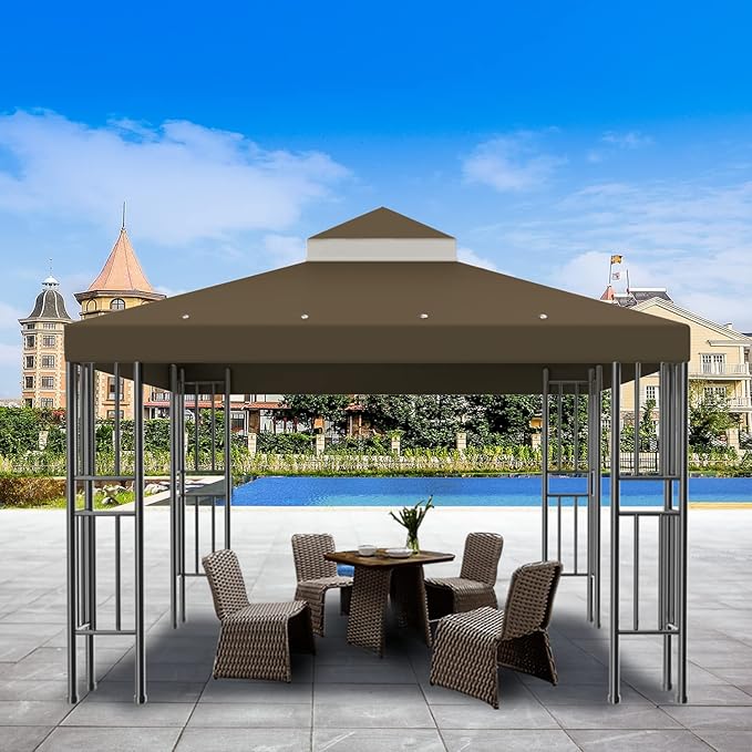 Sumfaller 10x10 FT Gazebo Replacement Canopy Top Cover Double Tiered Canopy T...
