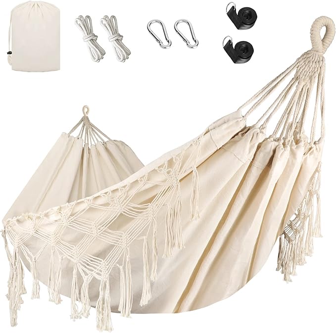 Bellzacasa Double Hammock, Heavy Duty 500 lb Load Capacity Tassels and Fishta...