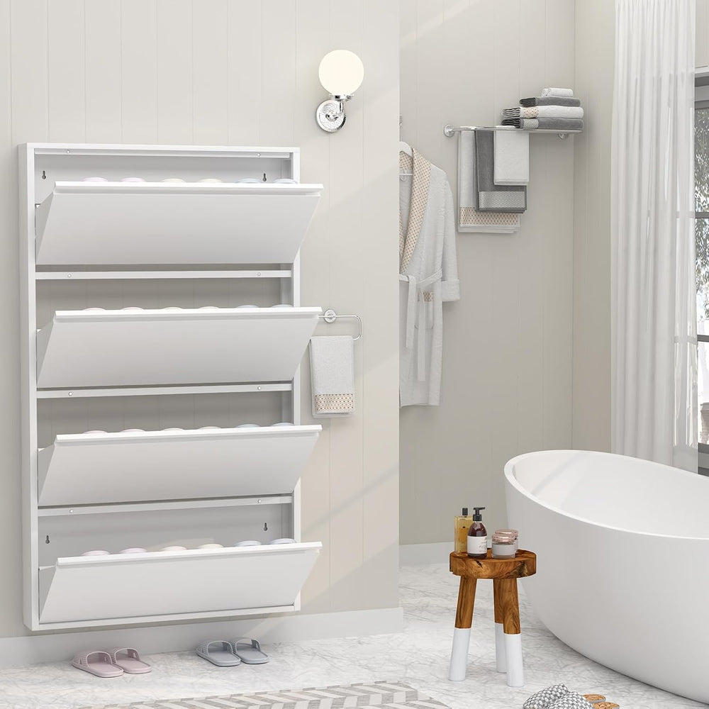 Slim Wall Mounted Metal Storage Cabinet with 4 Flip Drawers