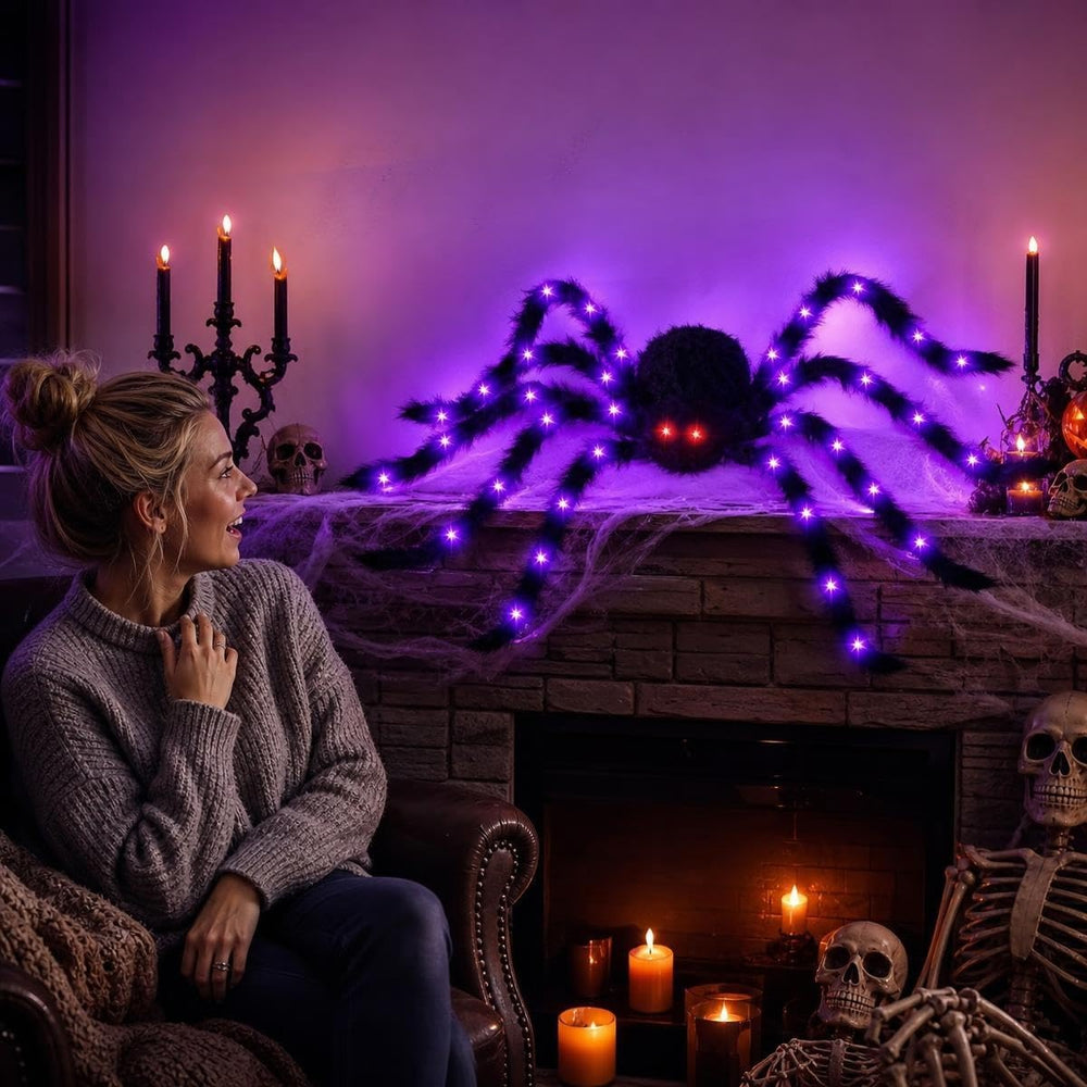 2 Pack 50 Inch Giant Light Up Halloween Spider Decoration Outdoor Indoor,Glow...