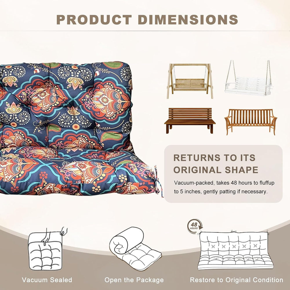 Porch Swing Cushion with Backrest,Waterproof Bench Cushion for Outdoor Furnit...