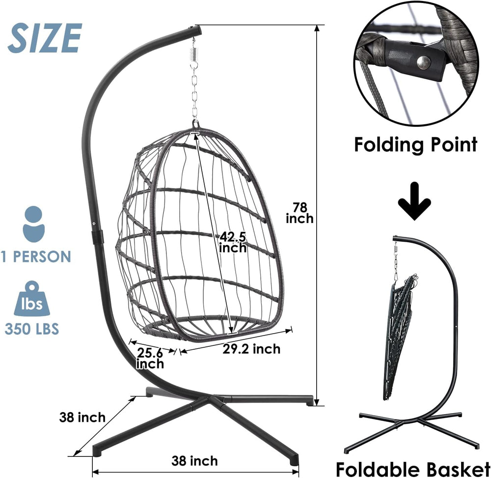 Egg Chair with Stand - Patio Rattan Wicker Hanging Swing Egg Chair Hammock Ch...