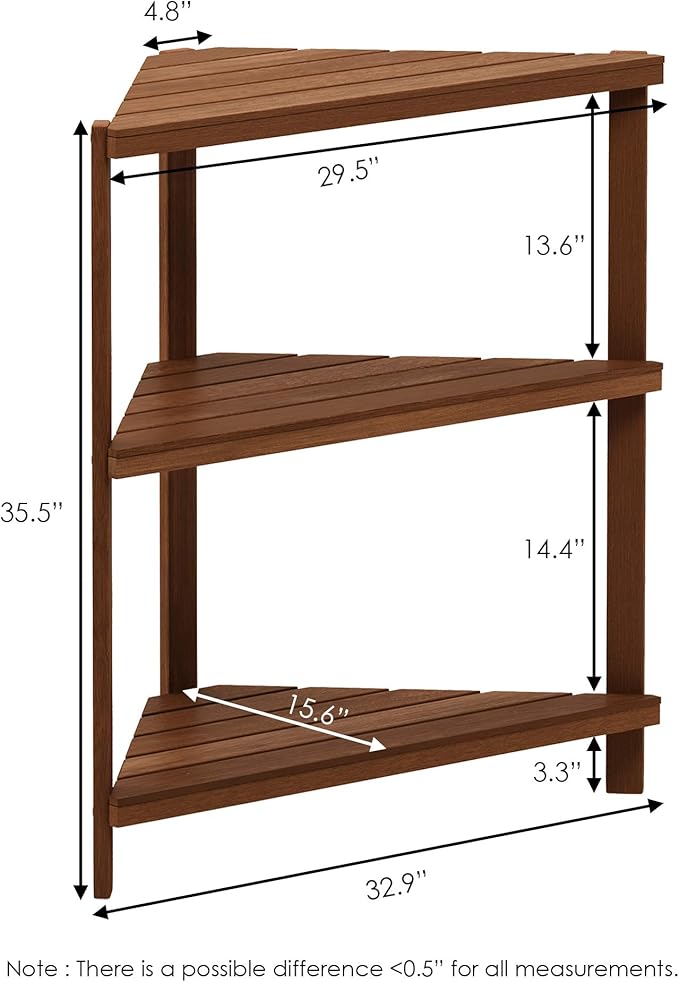 Furinno FG18445 Tioman Hardwood Patio Furniture Corner Shelf in Teak Oil, Nat...