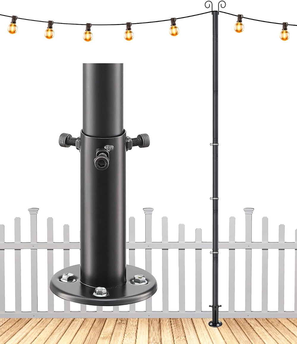 2 Pack String Light Poles, 9.5 ft Adjustable Deck Light Poles for Outside