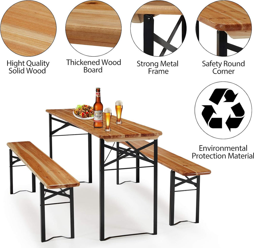 AVAWING 5.8FT 3-Piece Portable Picnic Table Bench Set, 6-8 Person Folding Woo...