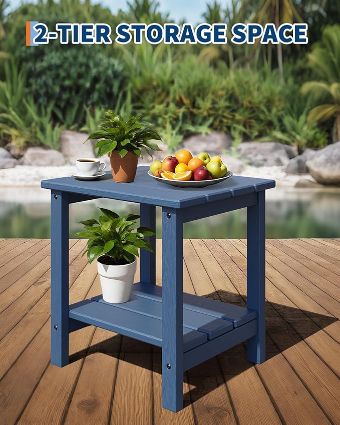 GarveeLife Adirondack Outdoor Side Table 18 x 15 in, HDPE 2-Tier Patio Side T...