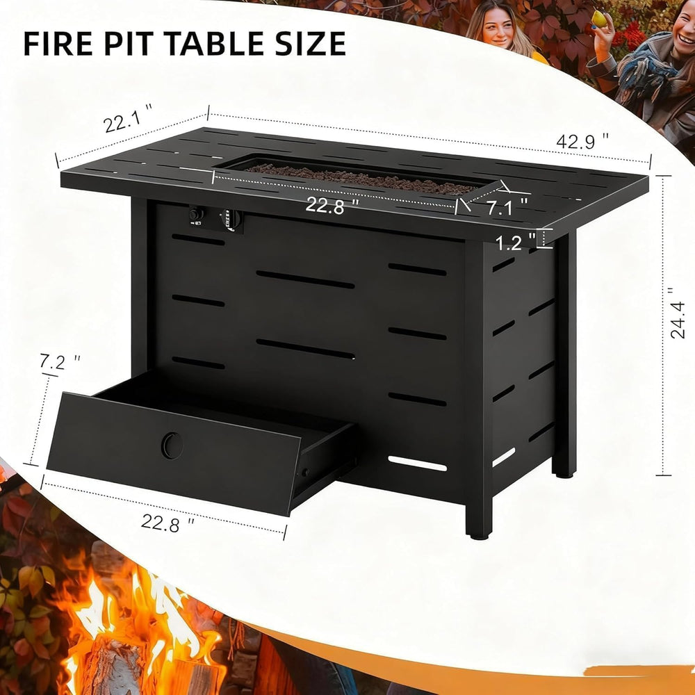 JAMFLY 4-Piece PE Wicker Patio Set with 43" Propane Fire Pit Table, Blue