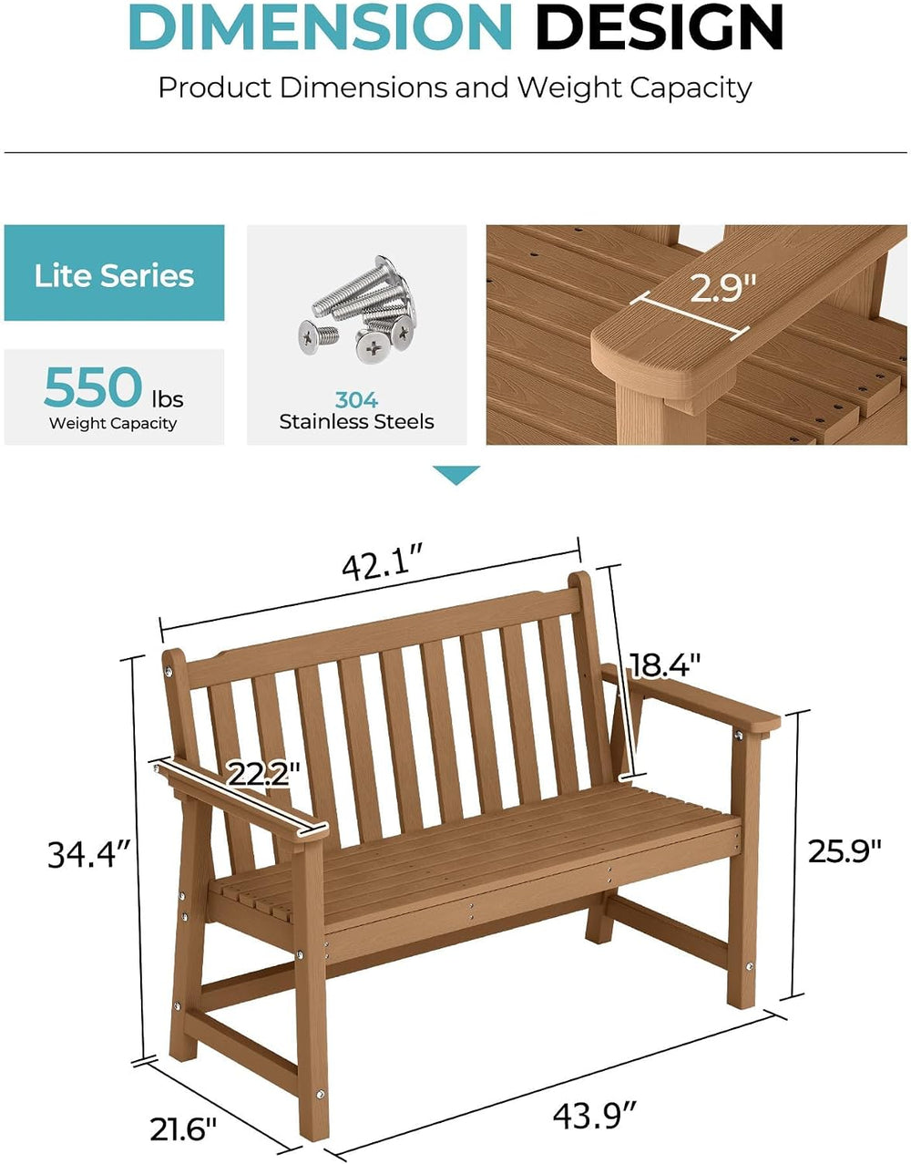Ciokea 48" Outdoor Bench, HDPE Weatherproof Porch Bench, 2-Person Garden...