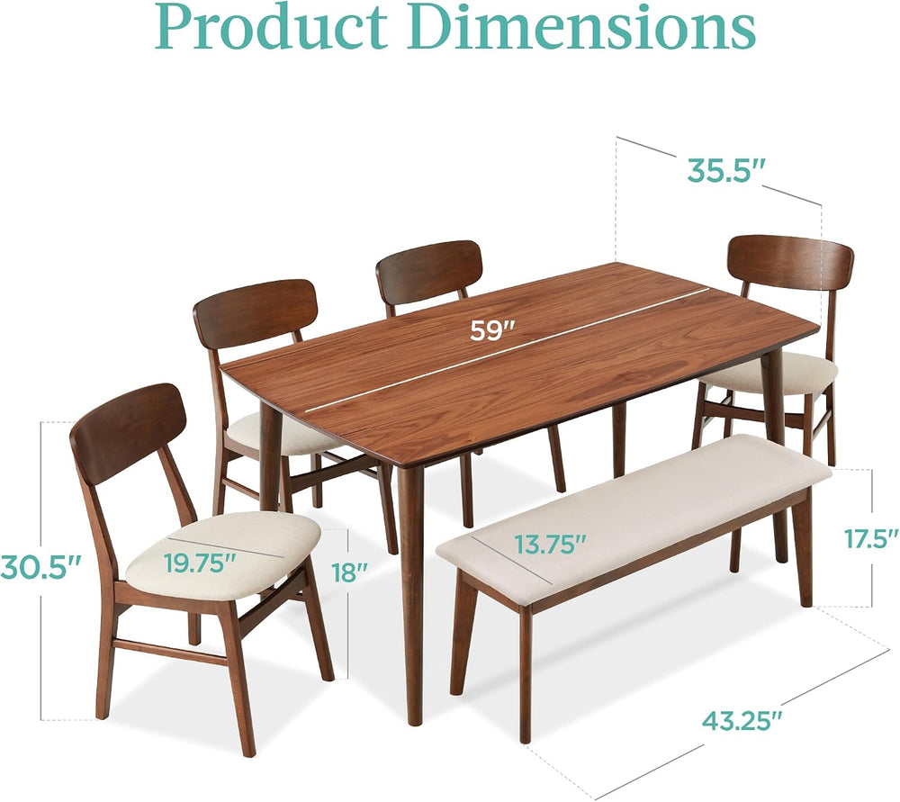 Best Choice Products 6-Piece Wooden Dining Set, Mid-Century Modern Table &amp...