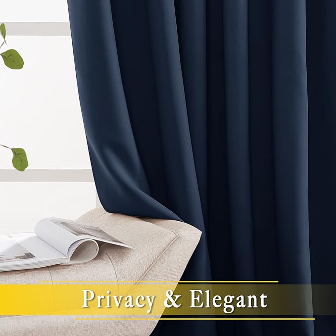 NICETOWN Blackout Navy Blue Bedroom Curtain 118 inches Long, Grommet Thermal ...