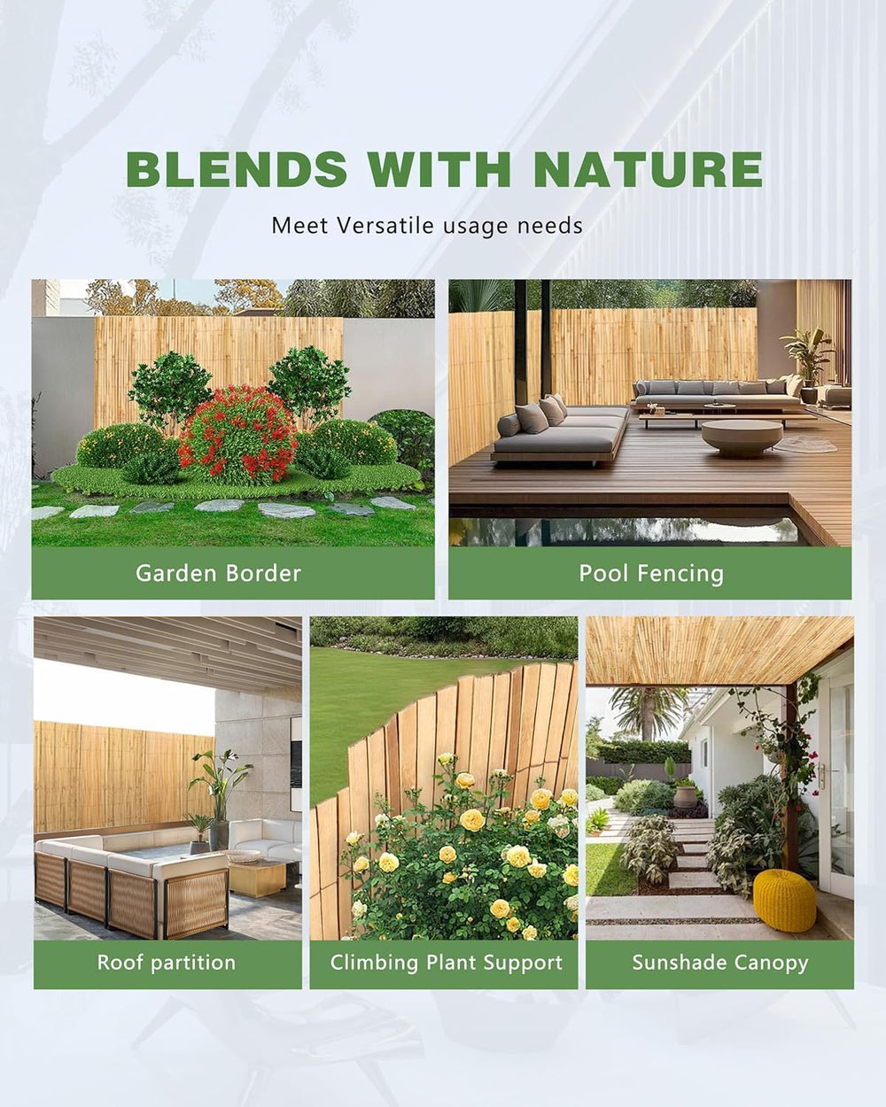 Natural Bamboo Slat Screening for Indoor or Outdoor Garden (6FT x 10FT)