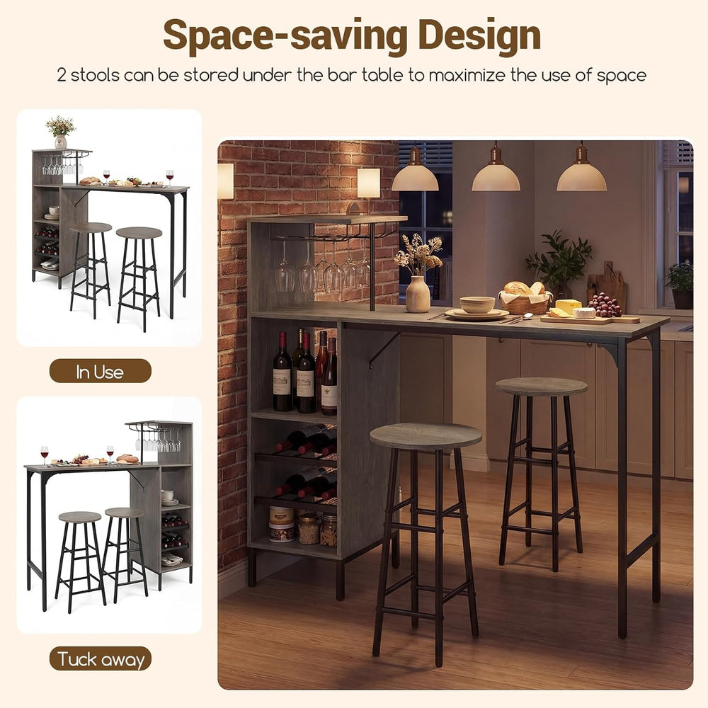 GIANTEX 3 Pieces Bar Table and Stools Set, Bistro Table Set with Glass Holder...