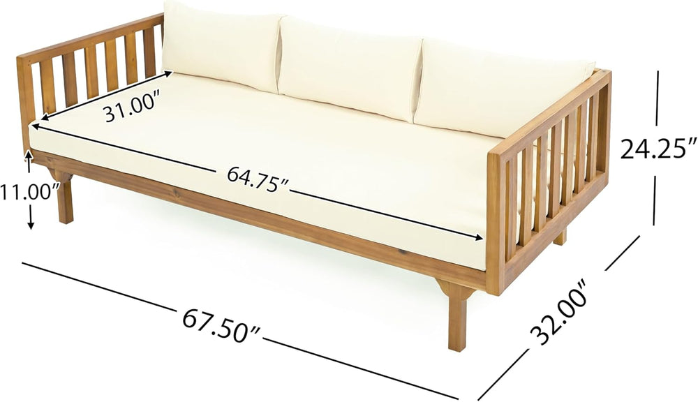Christopher Knight Home Claremont Outdoor 3 Seater Acacia Wood Daybed with Fa...