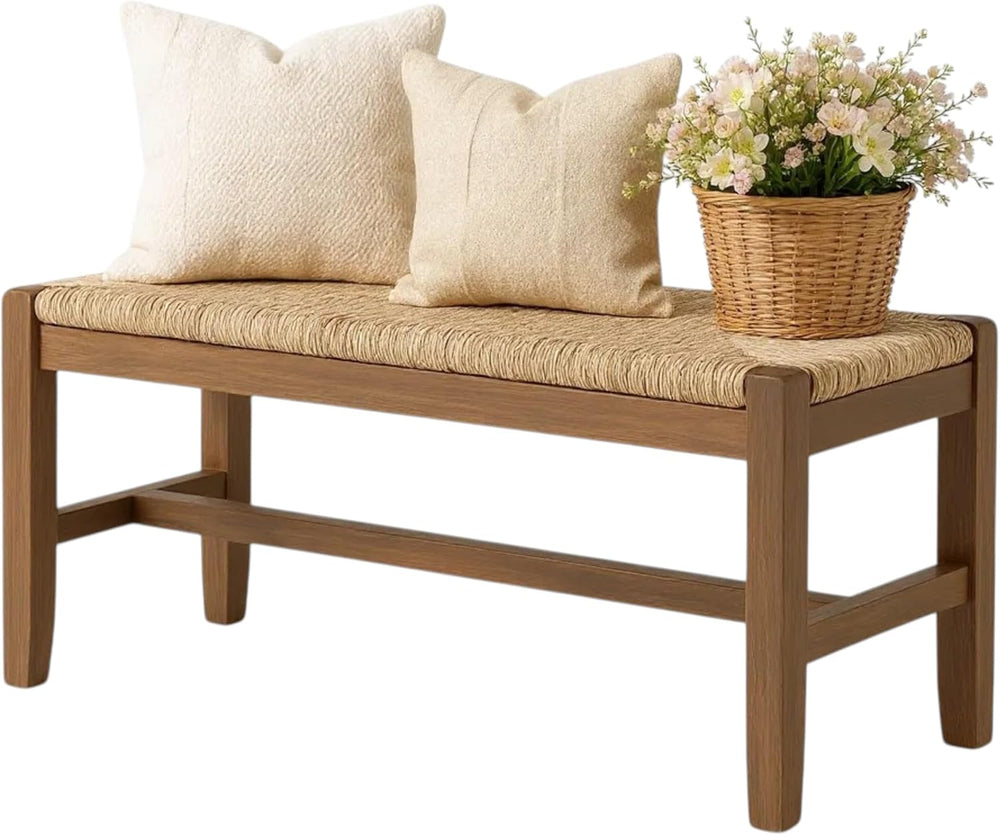 Alaterre Newport Solid Wood Entryway Bench with Rush Seat, Natural
