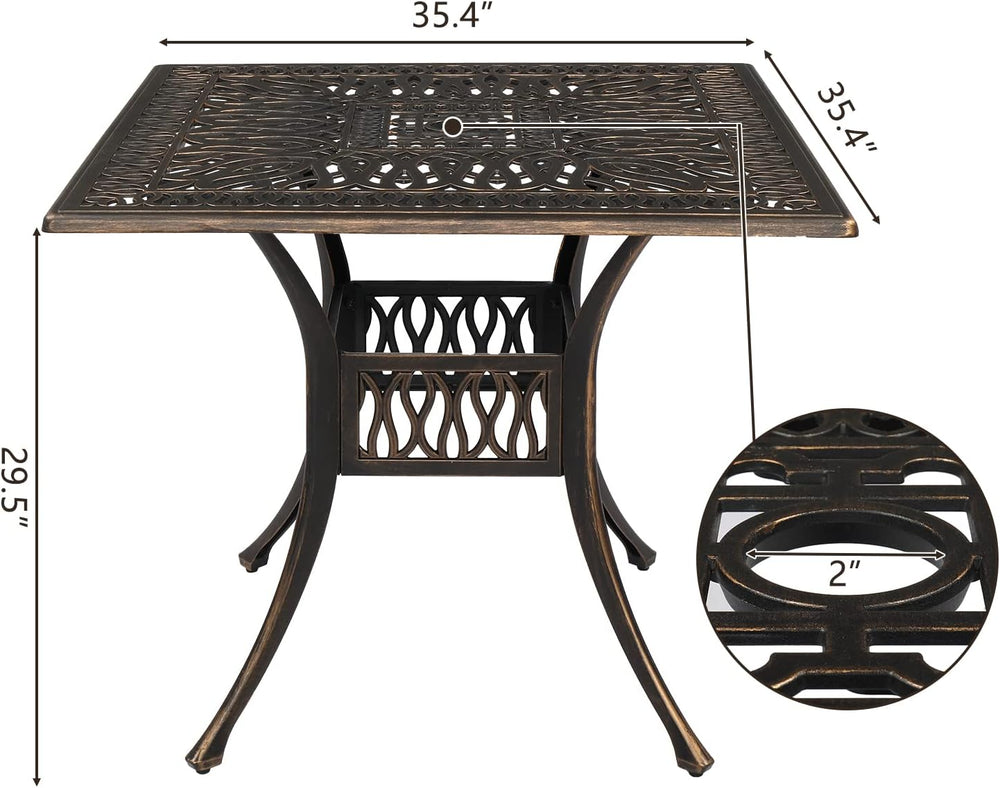 VINGLI 6-Piece Cast Aluminum Outdoor Patio Dining Set with 9ft Umbrella, Spac...