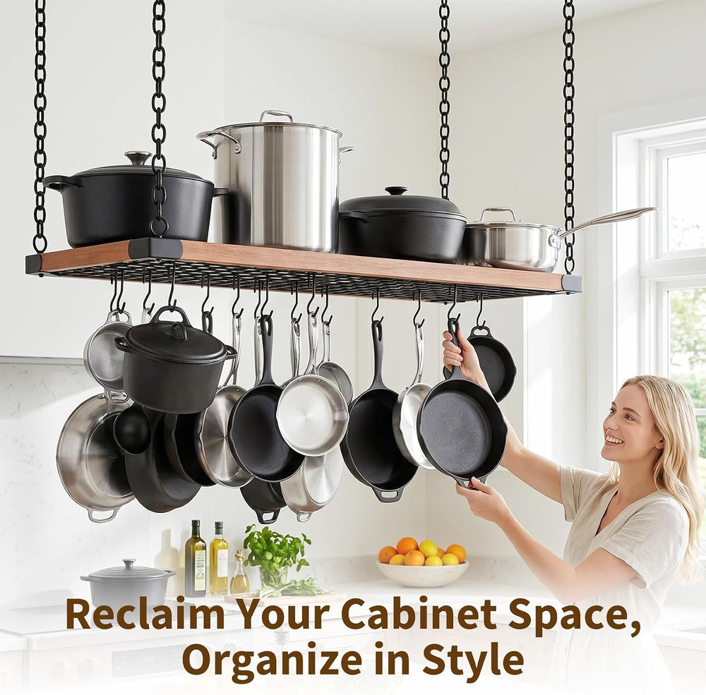 48 Inch Large Hanging Pot Rack Ceiling Mount,Heavy Duty Pot and Pan Rack with...