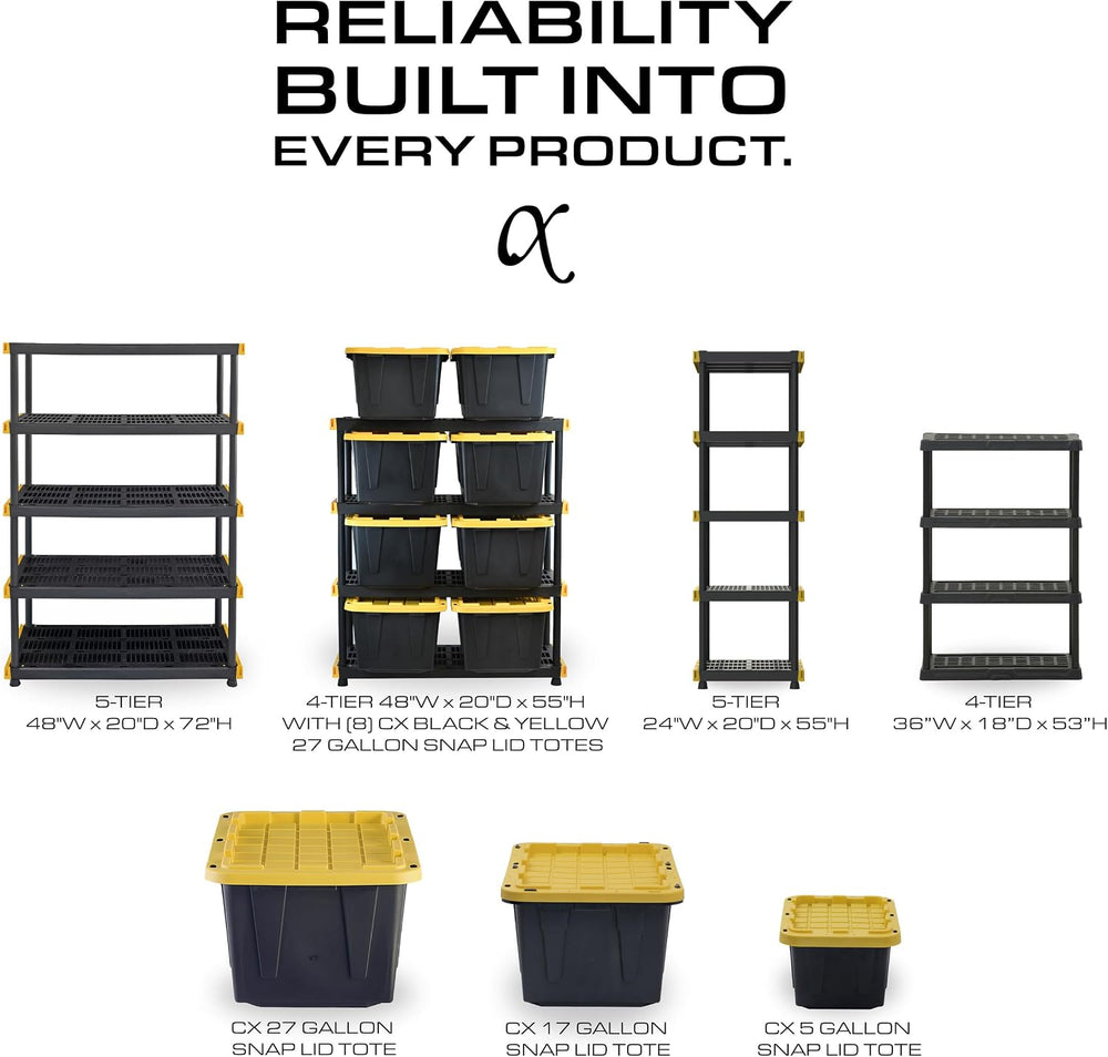 CENTREX 5-Tier Heavy Duty Plastic Storage Shelves for Garage, Black