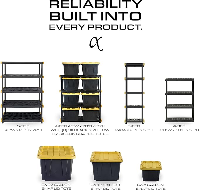 CENTREX CX 5-Tier Heavy Duty Plastic Storage Shelves that Support up to 150lb...