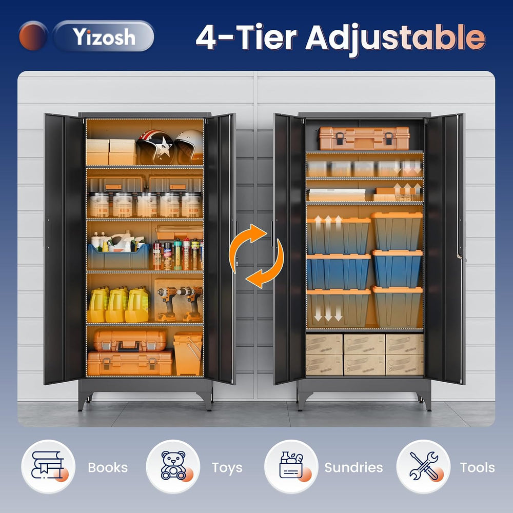 Yizosh Metal Garage Storage Cabinet with 2 Doors and 4 Adjustable Shelves - 7...