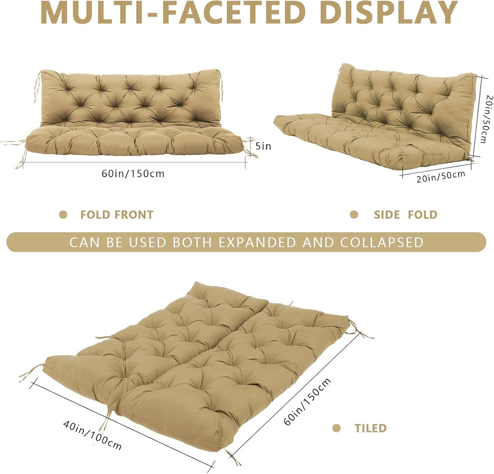 Durable Extra 5" Thick Outdoor Swing Cushions Waterproof 60 inch 3 Seate...