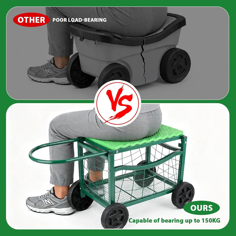 Garden Work Chair with Wheels, Heavy-Duty Gardening Cart with Seat - Garden S...