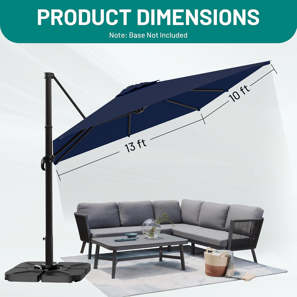 AreShark 10 X 13 FT Cantilever Umbrella w/ 360-Degree Rotation, Navy