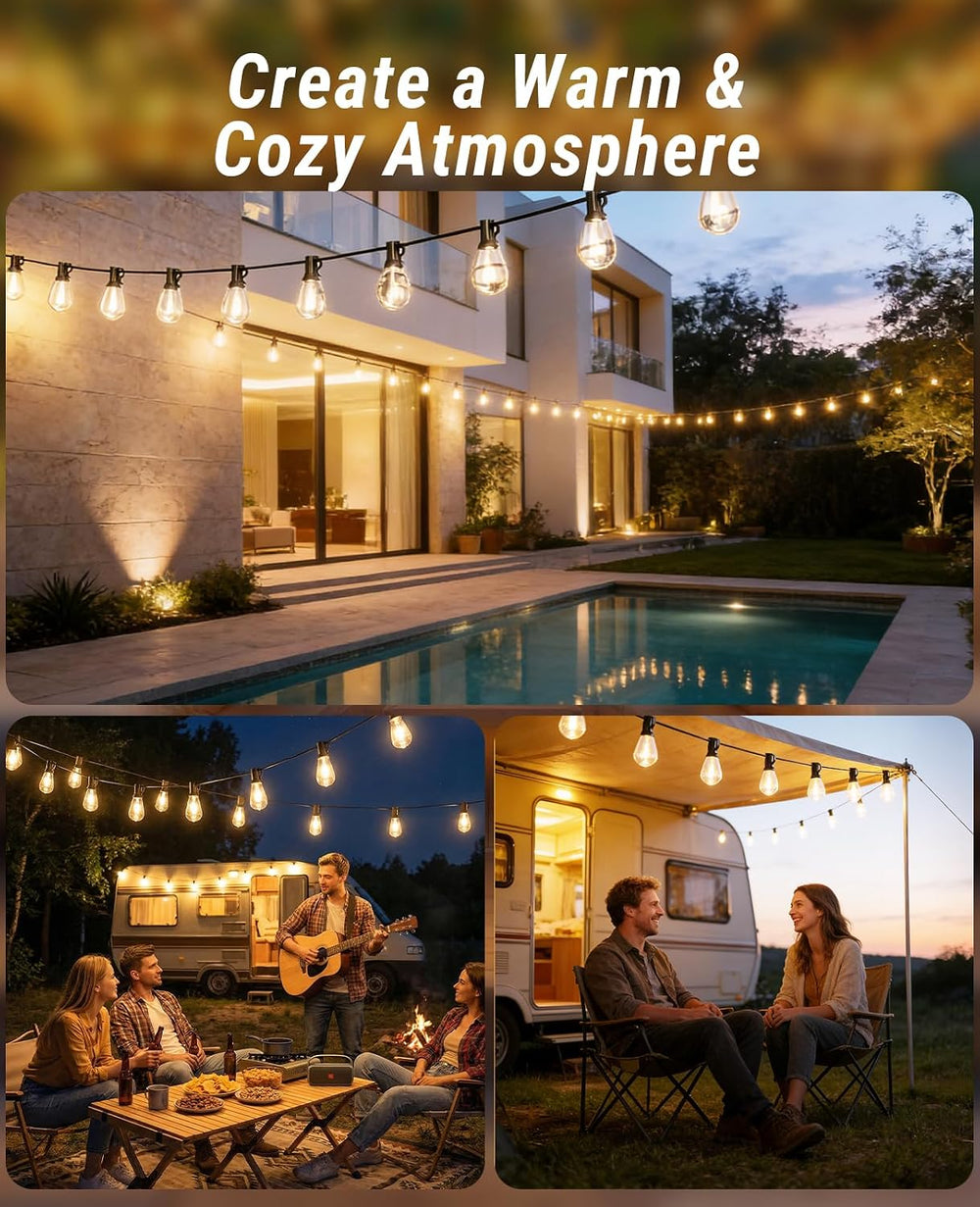 Tenmiro 200FT LED Outdoor String Lights with Remote, 72+2 Shatterproof Bulbs ...