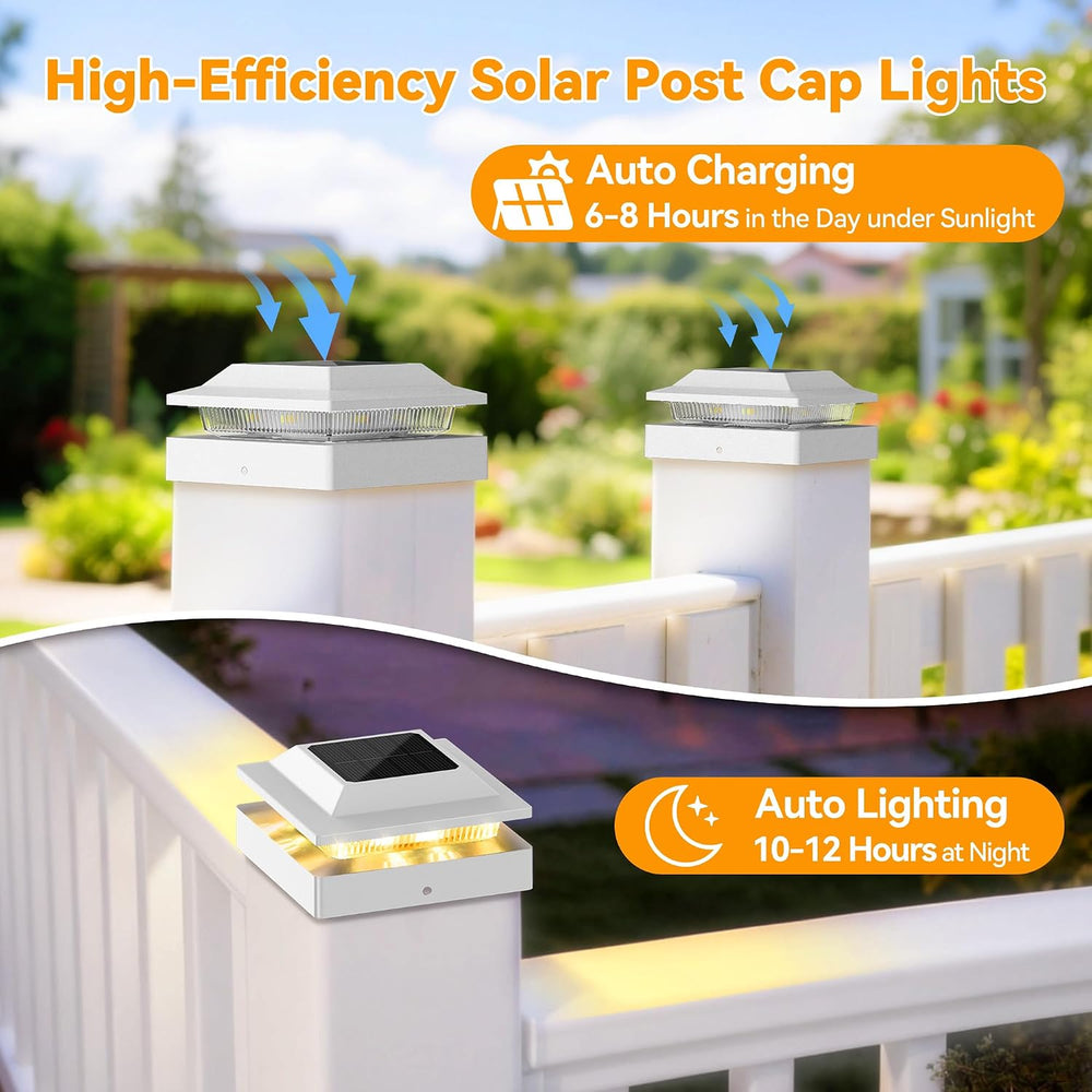 Solar Post Cap Lights for 4x4 Wood/Vinyl Posts, 6 Pack